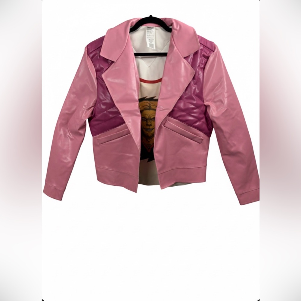 NWOT Official A Minecraft Movie Pink Faux Leather Fringe Jacket